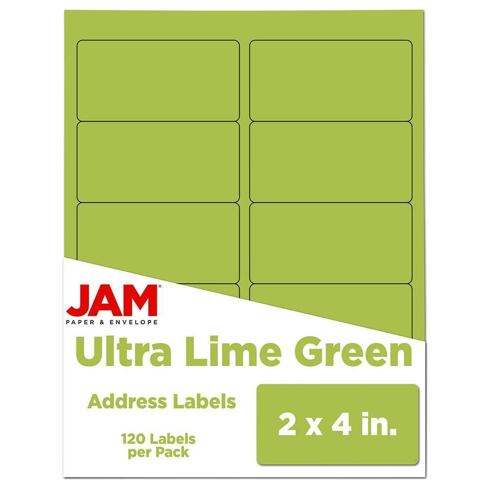 JAM Paper Mailing Labels 2" X 4" 120ct - Lime Green: Neon Envelope Address Labels for Office & Stationery Use