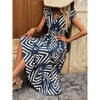 Women's V NeckElegant Printed Short Fly Sleeved Dress With Lace-Up Belt - 3 of 4