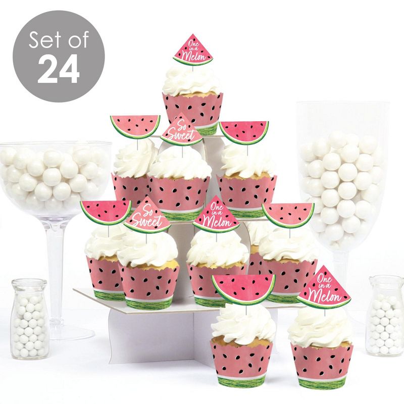 Big Dot of Happiness Sweet Watermelon - Cupcake Decoration - Fruit Party Cupcake Wrappers and Treat Picks Kit - Set of 24, 2 of 9