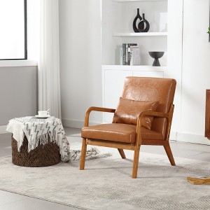 Modern Style Armchair, Solid Wood Upholstered Leisure Armchair With One Pillow - 1 of 4