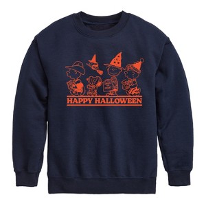Boys' - Peanuts - Orange Happy Halloween Graphic Long Sleeve Fleece Sweatshirt - 1 of 4