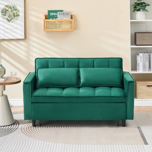 ORRD Modern Velvet Loveseat Futon Sofa Bed, 3-in-1 Convertible Sleeper with Reclining Backrest & Toss Pillows, Small Space Sofa for Living Room - 1 of 4