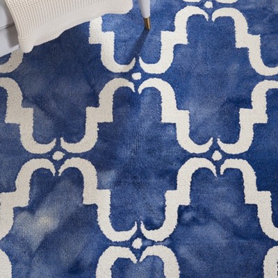 Ivory and Navy Hand-Tufted Wool Square Rug