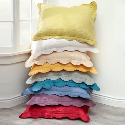 King Plum Floral Cotton Sham with Scalloped Edges