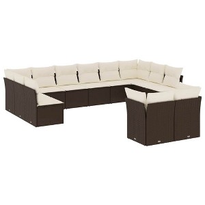 vidaXL 12 Piece Patio Sofa Set with Cushions Brown and Cream - Without Table - 1 of 4