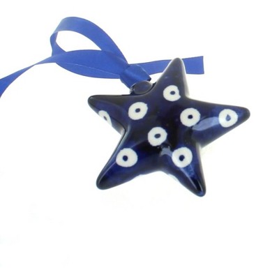 Blue Rose Polish Pottery Dots Star Ornament