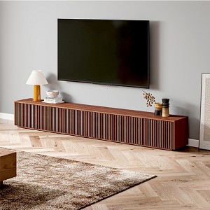 POVISON 118" Modern Wood TV Stand, Minimalist Slatted Entertainment Center Media Console, Mid-Century Modern TV Console, Perfect for 100-inch TVs - 1 of 4