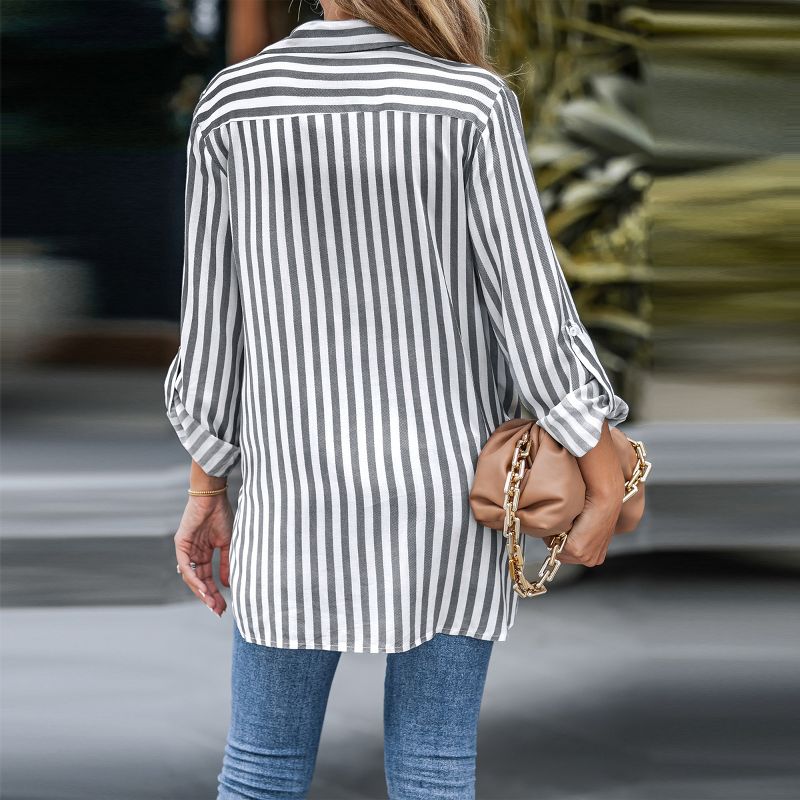 Women's Striped Button-Front Pocket Shirt - Cupshe, 4 of 7