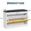 31.5'' Shoe Storage Bench, Slim Shoe Organizer Bench with Flip Drawer and Seat Cushion, Modern White Entryway Shoe Cabinet,White - 3 of 4