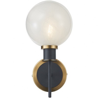 Black and Brushed Brass Dimmable Sconce with Glossy White Glass Shade