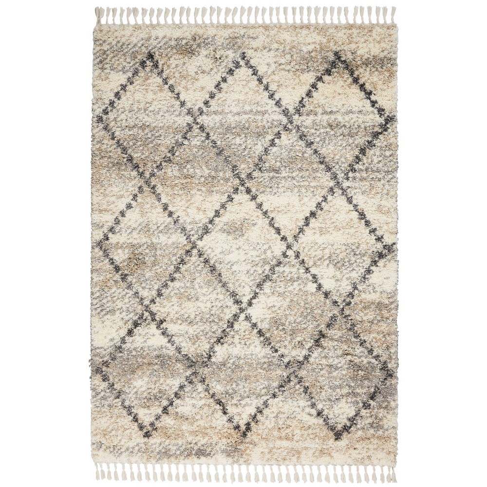 Photos - Doormat Nourison 5'3"x7'9" Oslo Shag Diamond Trellis Machine Woven Indoor Area Rug 