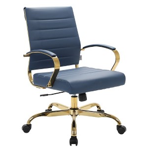 LeisureMod Benmar Leather Office Chair with Gold Accents, Adjustable Height, and Swivel Base - 1 of 4