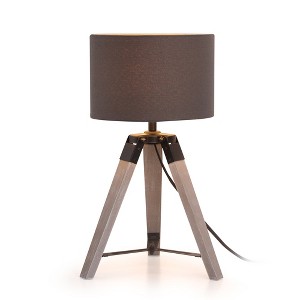 HBEZON 18''H Tripod Table Lamp with Beige Linen Shade for Bedroom, Living Room, Dining Room, Office, Rubber Wood - 1 of 4