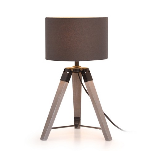 HBEZON 18''H Tripod Table Lamp with Gray Linen Shade for Bedroom, Living Room, Dining Room, Office, Rubber Wood - image 1 of 4