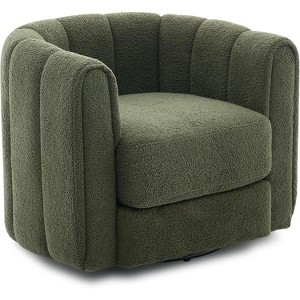 Swivel Barrel Accent Chair 360°, Teddy Fleece Upholstered Armchair with Plush Padding, Round Lounge Chair for Living Room Bedroom - 1 of 4