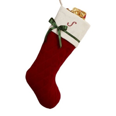 Personalization Mall Winter Classic Initial Quilted Stockings with Bow, Burgundy