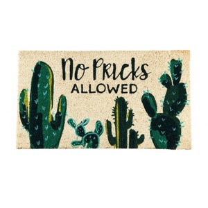Evergreen No Pricks Allowed Indoor Outdoor Natural Coir Doormat 1'4"x2'4" Multicolored - 1 of 4