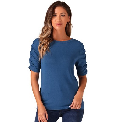 Allegra K Women's Half Sleeve Boat Neck Stretchy Basic Summer Casual Shirt