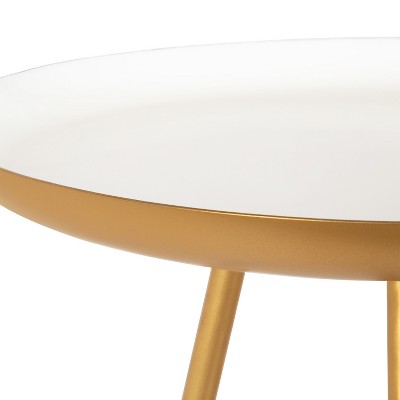 Laranya 18.5" Round White and Gold Metal Side Table