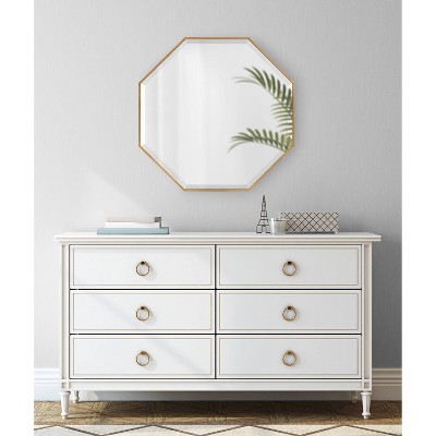 Gold Octagon Wall Mirror with Wood Frame, 34"