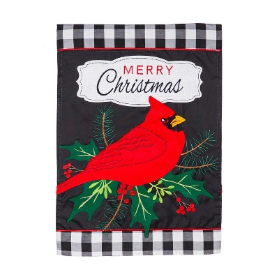 Evergreen Merry Christmas Cardinal Garden Applique Flag