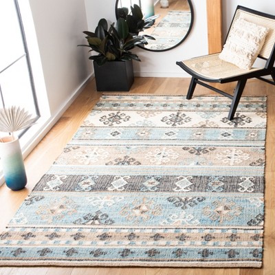 Handmade Blue and Ivory Wool Tribal 3' x 5' Area Rug