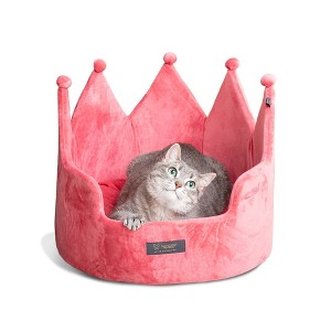 Nandog Pet Gear Prive Crown Cozy Round Cat & Dog Bed Collection Washable Indoor Pet Bed - Royal Micro Plush Pink 18" Large - 1 of 4