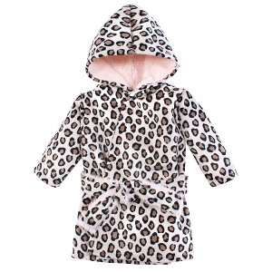 Hudson Baby Infant Girl Mink with Faux Fur Lining Pool and Beach Robe Cover-ups, Leopard Pink - 1 of 2