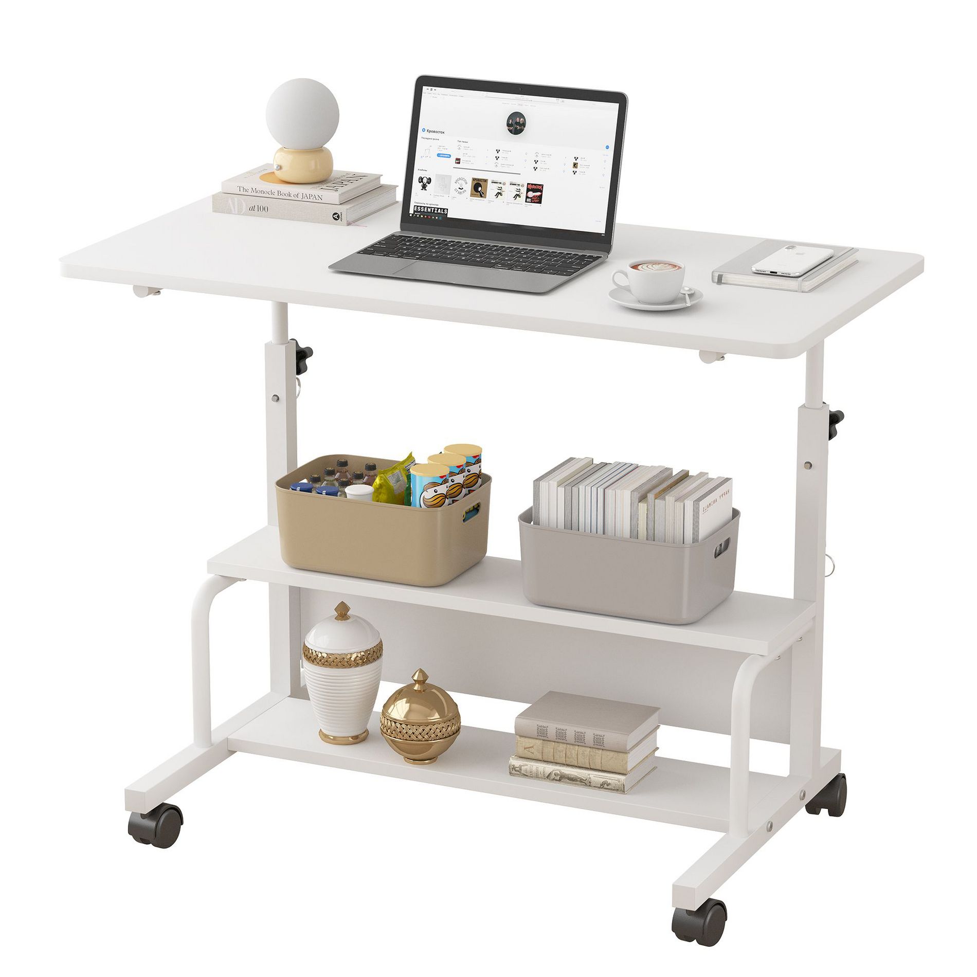 JIONJOY Mobile Standing Desk, Height Adjustable Rolling Laptop Cart with Lockable Wheels, H-Shape Steel Frame for Home Office, 23.6"-34.6"