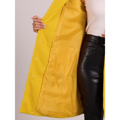 Allegra K Women's Notched Lapel Double Breasted Mid-Long Pea Coat Yellow X-Small — фото 5