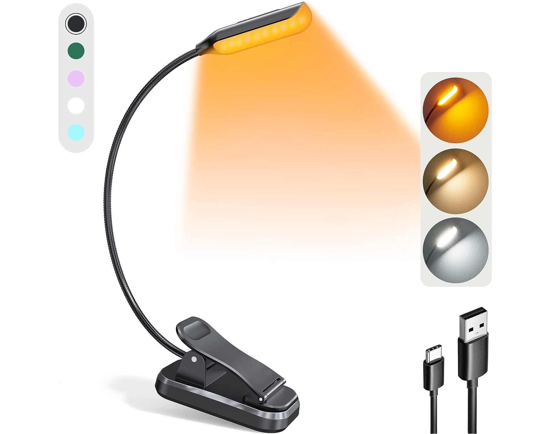 Link Flexible Willow Head LED Clip On Book Light Dimmable Rechargeable - Great For Home, Travel, Parent, Students & More!