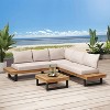 GDFStudio Raleigh Outdoor Acacia Wood 5 Seater Sectional Sofa Chat Set with Cushions, Teak/Beige - 2 of 4