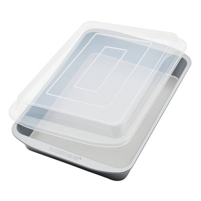 Gray Silicone Non-stick Rectangular Cake Pan with Lid, 9" x 13"
