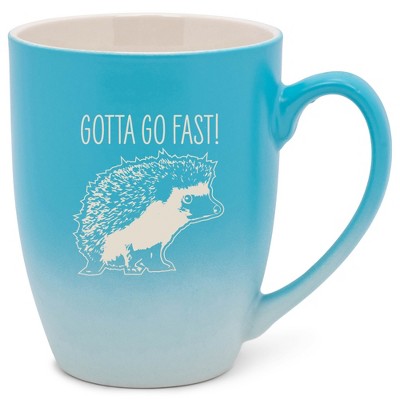 100 North Hedgehog Design 10 Ounce Blue and White Two Toned Ombre, Comfortably Fits Your Hands, Ceramic Tea Coffee Cup Mug, Gotta Go Fast!
