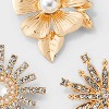 Geometric Flower with Center Stone Brooch Set 3pc - Gold - 3 of 3