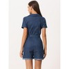 Allegra K Women's Denim V Neck Zip Up Short Sleeve Belted Jumpsuit - 4 of 4