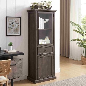 Angel Sar Modern Tall Storage Cabinet with Glass Doors and Shelves, Freestanding Sideboard with Drawer for Living Room, Kitchen, Dining Room, Brown - 1 of 4