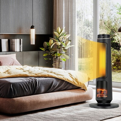 Black Ceramic Electric Space Heater with Thermostat and 3D Flame