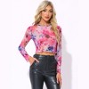 INSPIRE CHIC Women's Crew Neck Long Sleeve Mesh Crop Shirt - 2 of 4