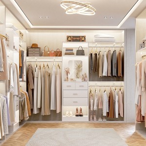Besiost Freestanding Closet System with Hanging Rods and Mirror, Closet Storage Cabinet with Drawer and Shelves - 1 of 4