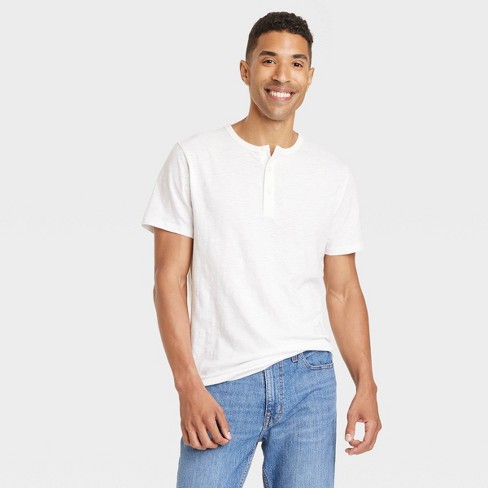 White Short Sleeve Tapered Slim Fit Henley