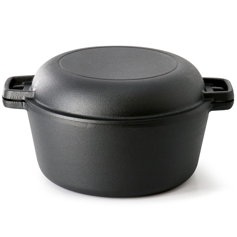 MegaChef 5 Quart Pre-Seasoned 2-in-1 Cast Iron Dutch Oven and Skillet, 3 of 7