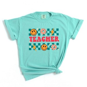 Simply Sage Market Women's Retro Teacher Checkered Short Sleeve Garment Dyed Tee - 1 of 2