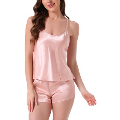 INSPIRE CHIC 2Pcs Women's Silky Satin Sleeveless Halter Chemise Tank Top and Shorts Pajama Sets Sleepwear