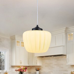 LLHZSY 10 1/4" Green Pumpkin-Striped Glass Pendant Chandelier Light, 1-Light Hanging Fixture for Kitchen Island, Dining Room, Bedroom - 1 of 4