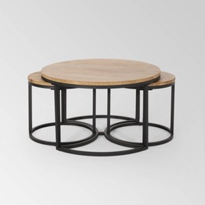 3pc Gerrish Modern Industrial Table Set Antique Brown - Christopher Knight Home: Sturdy Space-Saving Furniture - 1 of 4