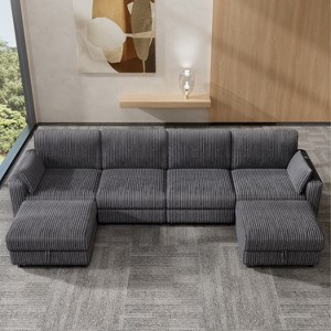 Vipbear Beige Extra Large Modular Sectional Sofa,Comfy Corduroy Modern Oversized 4-Seat Sectional Couch with Deep Seat,Tool-Free Assembly - 1 of 4