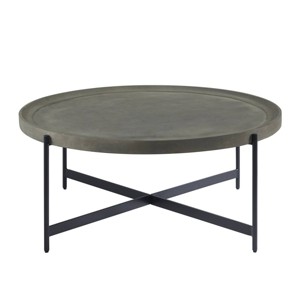 Alaterre Furniture 42" Brookline Round Coffee Table with X-Frame Metal Base - 1 of 4