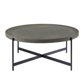 42" Brookline Round Wood with Concrete Coating Coffee Table Concrete Gray - Alaterre Furniture