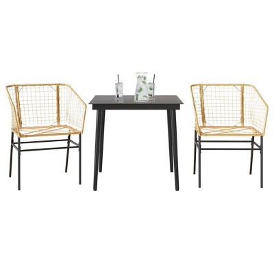 vidaXL 3 Piece Patio Dining Set - Brown Poly Rattan, Tempered Glass Tabletop - Perfect for Outdoor Garden/Patio Use